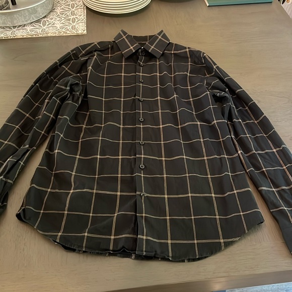 GUC Express 1MX Slim Long-Sleeved Dress Shirt - M black gold checkered - Picture 1 of 3